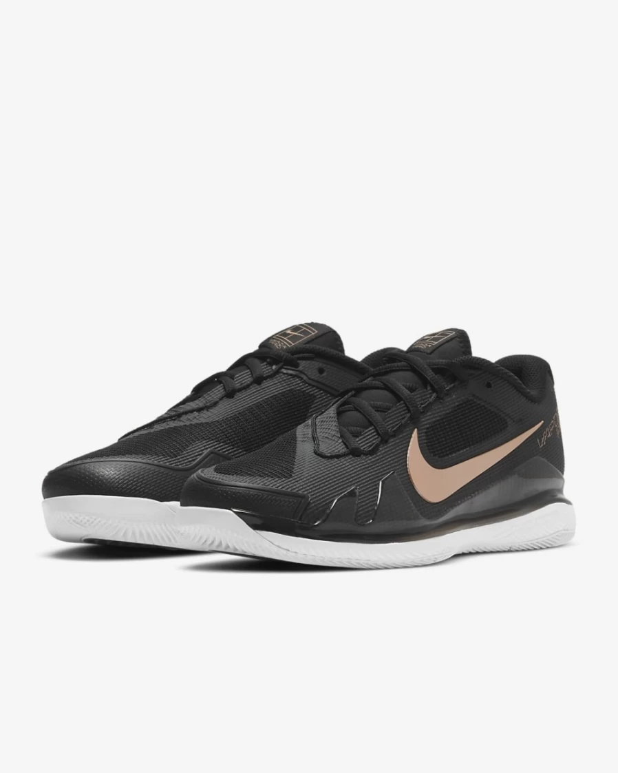 Nike Women's Court Air Zoom Vapor Pro Tennis Shoes - Black/White/Metallic Red Bronze, Hard Court Sneakers