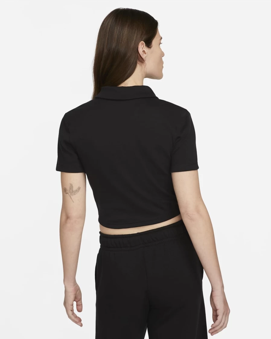 Nike Women's Essential Sportswear Polo Shirt - Black & White Short-Sleeve Top