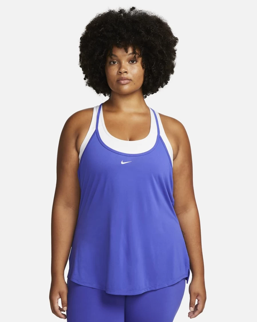 Nike Dri-FIT One Elastika Women's Plus Size Tank Top - Lapis/White - Moisture-Wicking Workout Shirt