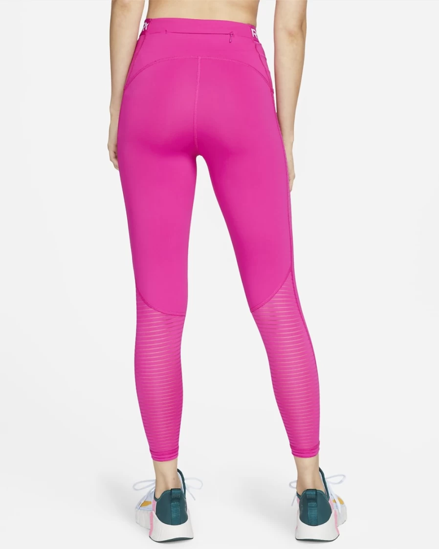 Nike Pro Women's High-Waisted Workout Leggings with Pockets - Active Pink/White Yoga Running Gym Training Tights