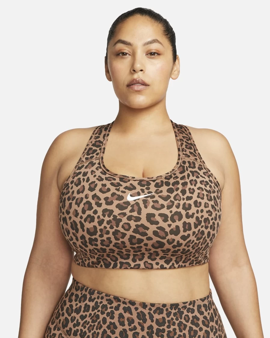 Nike Swoosh Women's Medium-Support Non-Padded Sports Bra in Archaeo Brown/White - Plus Size Activewear