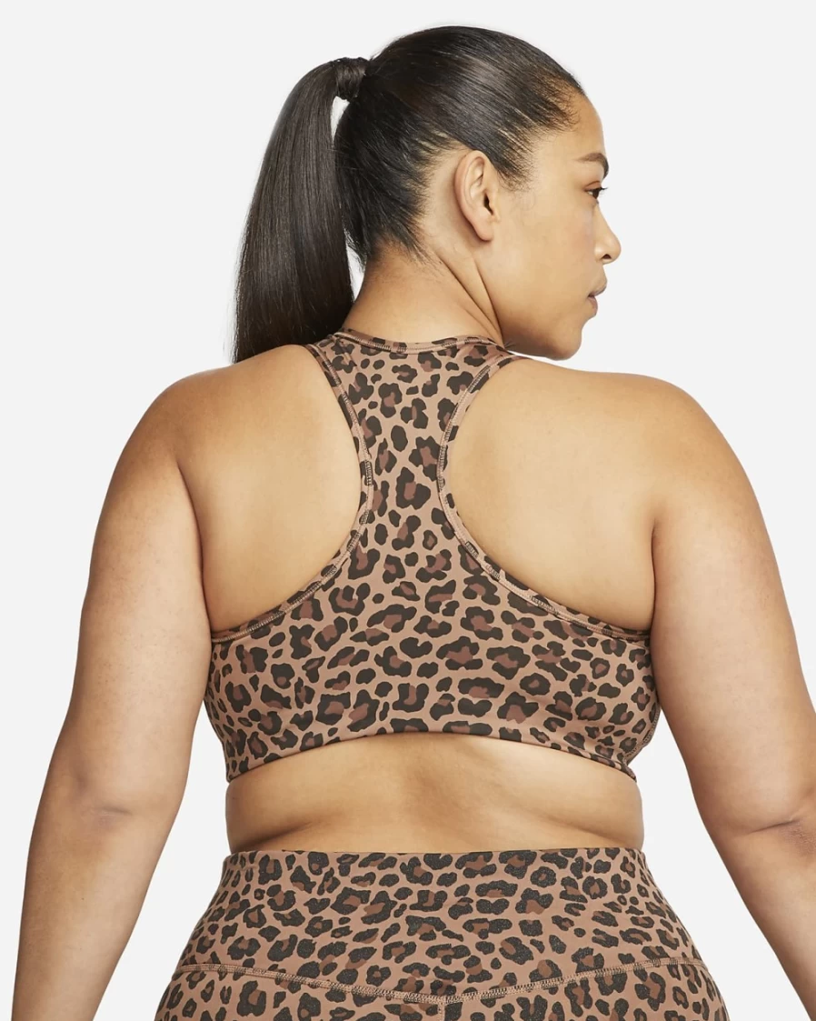 Nike Swoosh Women's Medium-Support Non-Padded Sports Bra in Archaeo Brown/White - Plus Size Activewear