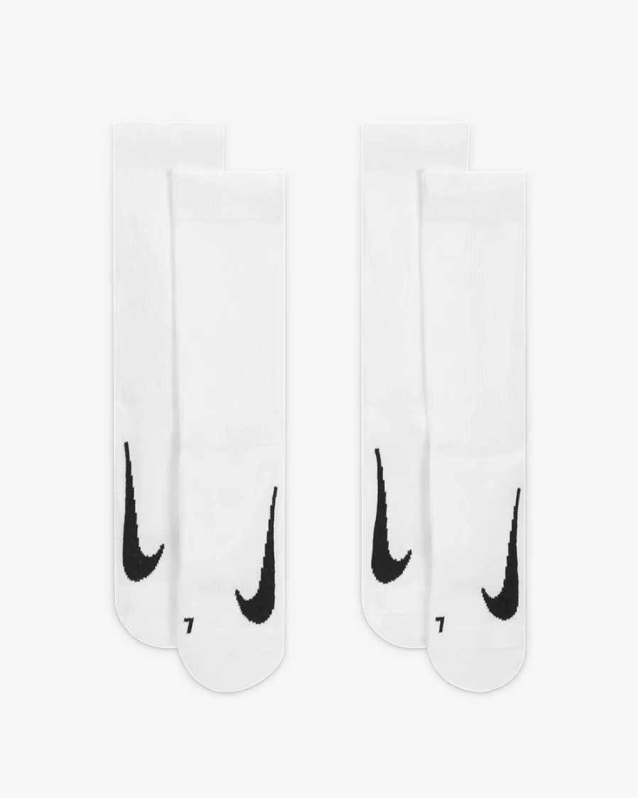 NikeCourt Multiplier Cushioned Tennis Crew Socks for Men & Women - 2 Pairs, White/White