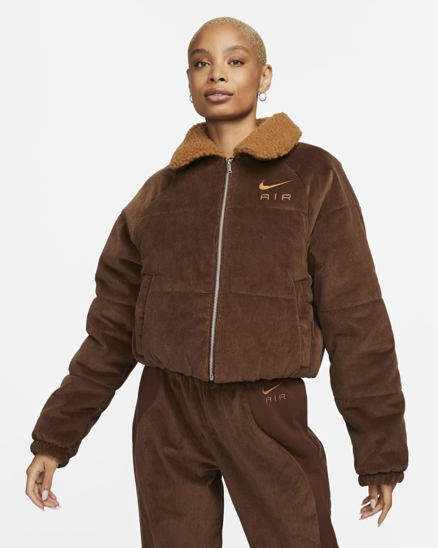 Nike Women's Air Therma-FIT Winter Jacket in Cacao Wow/Ale Brown - Corduroy Insulated Coat for Cold Weather