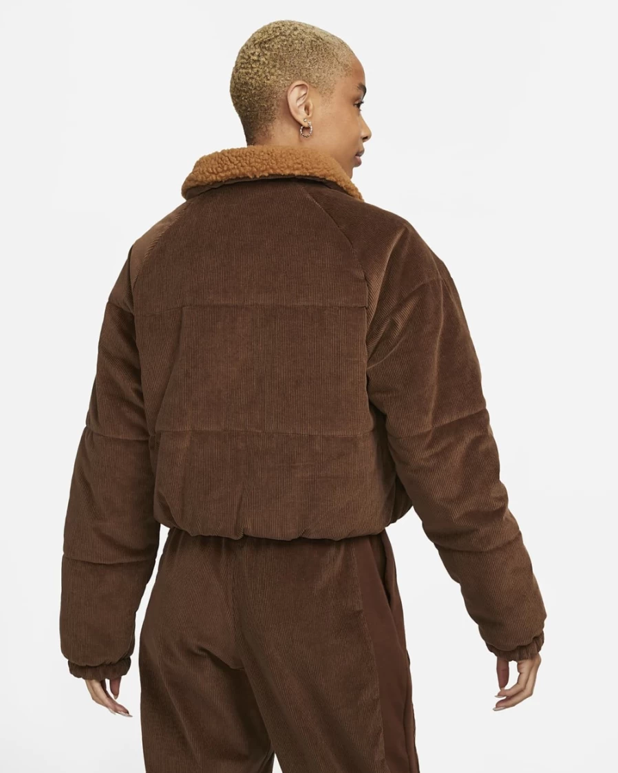 Nike Women's Air Therma-FIT Winter Jacket in Cacao Wow/Ale Brown - Corduroy Insulated Coat for Cold Weather