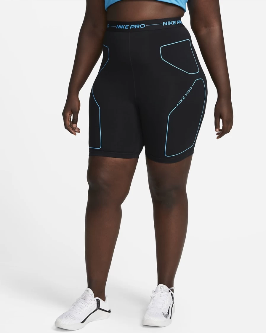 Nike Pro Women's 7" High-Rise Training Shorts - Plus Size in Black/Laser Blue