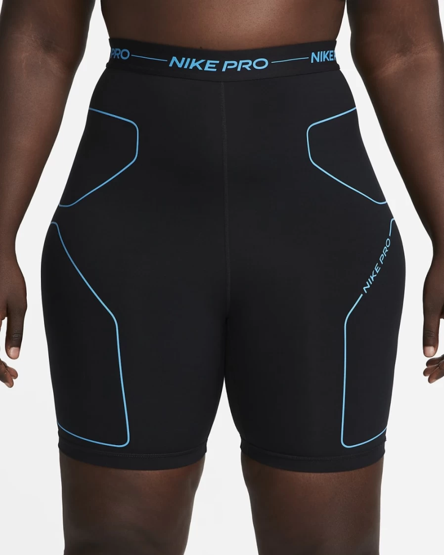 Nike Pro Women's 7" High-Rise Training Shorts - Plus Size in Black/Laser Blue