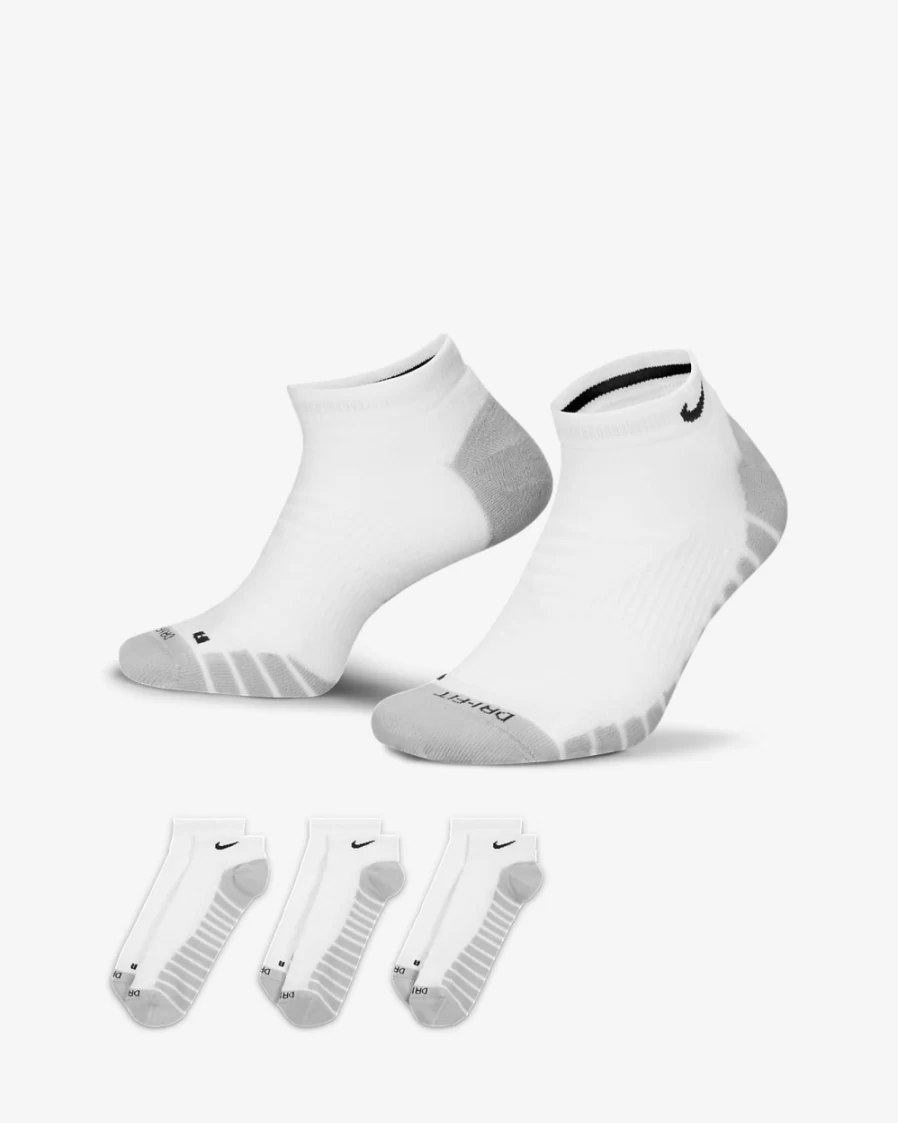 Nike Everyday Max Cushioned No-Show Socks 3-Pack for Men & Women - White/Wolf Grey/Black Athletic Training Socks