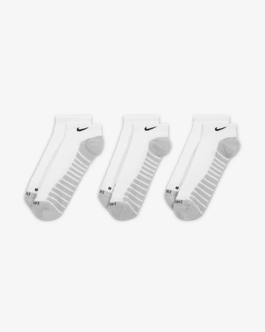 Nike Everyday Max Cushioned No-Show Socks 3-Pack for Men & Women - White/Wolf Grey/Black Athletic Training Socks