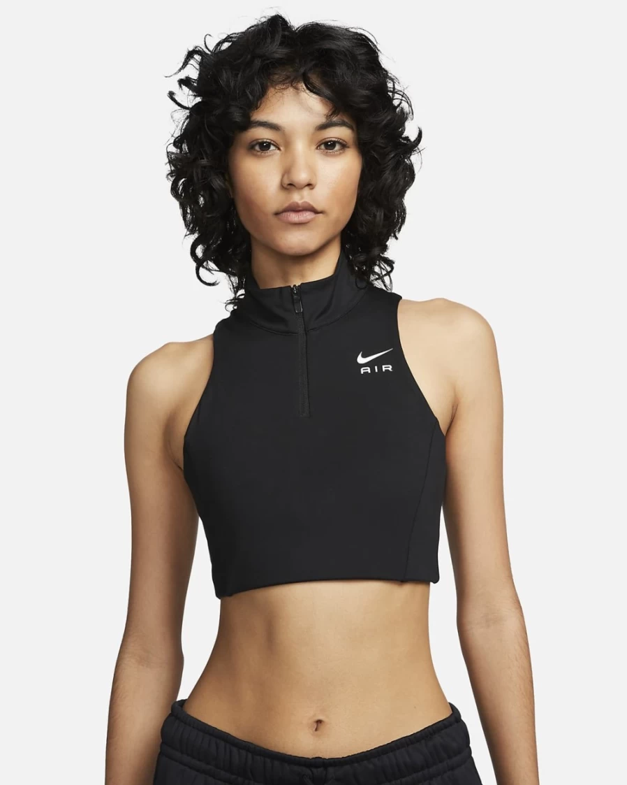 Nike Air Swoosh Women's Medium-Support 1/2-Zip Sports Bra - Black/White