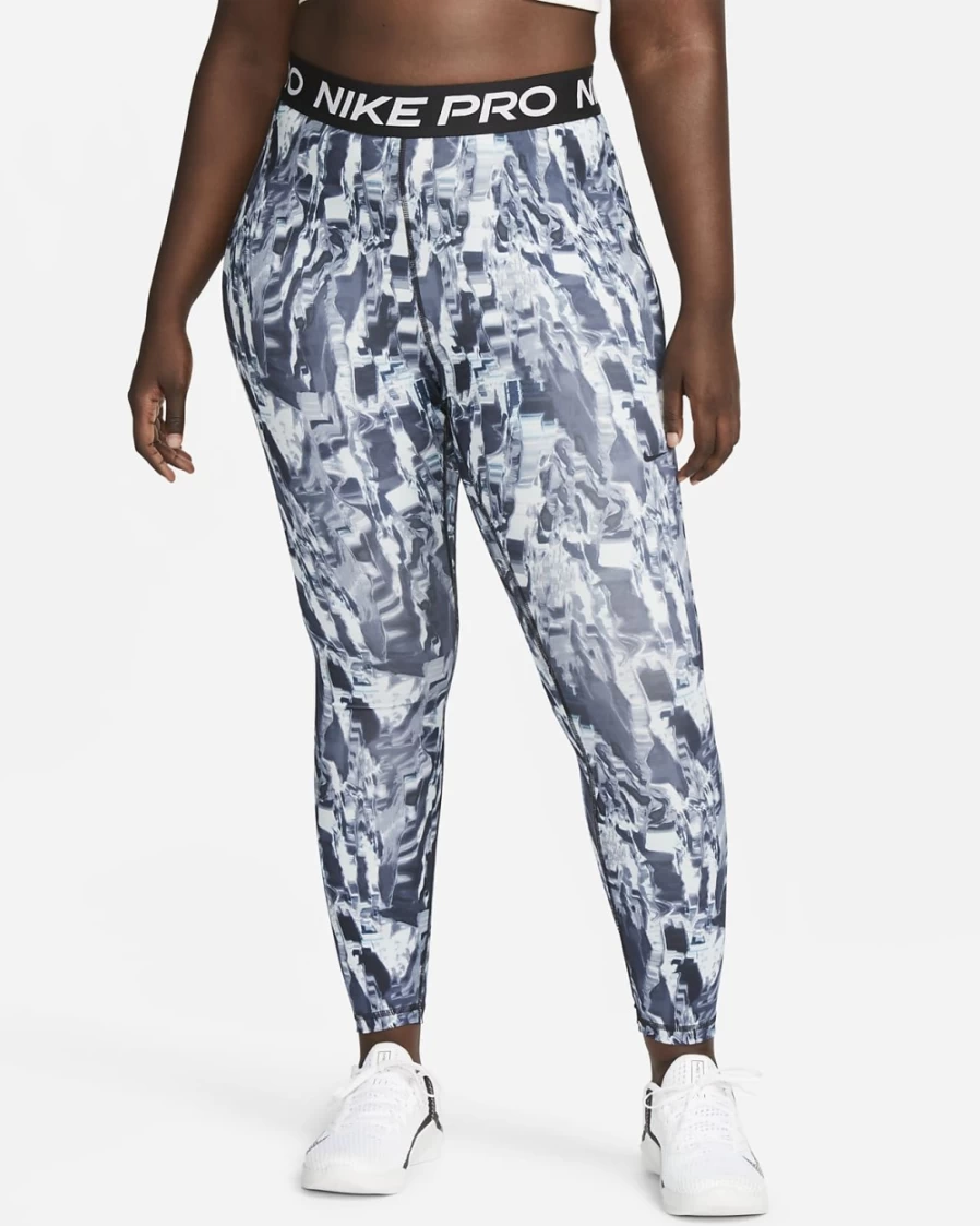 Nike Pro Women's Plus Size Black/Black Mid-Rise Allover Print Training Leggings