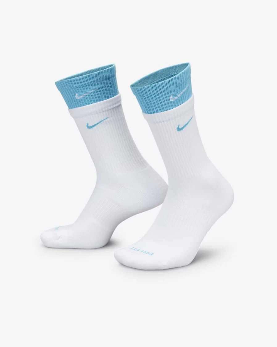 Nike Everyday Plus Cushioned Crew Socks for Men & Women - White/Baltic Blue Training Socks