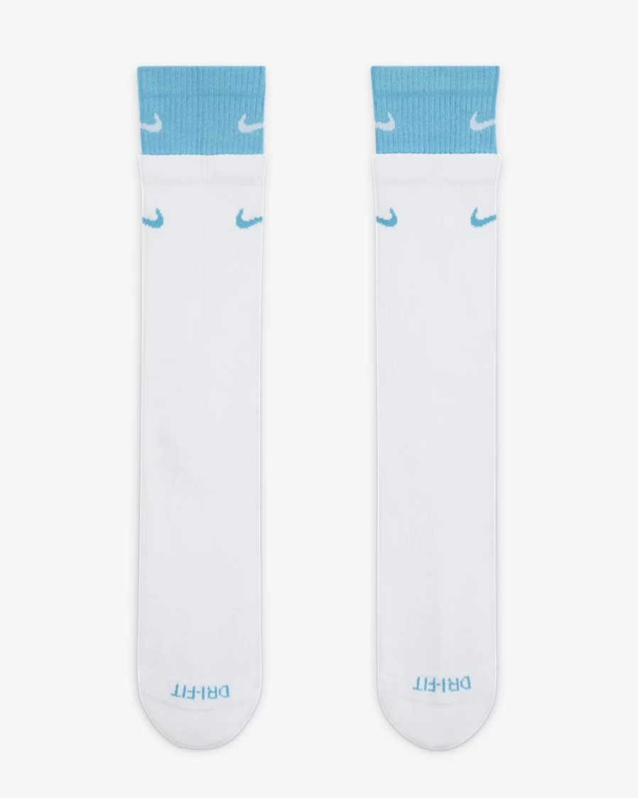 Nike Everyday Plus Cushioned Crew Socks for Men & Women - White/Baltic Blue Training Socks