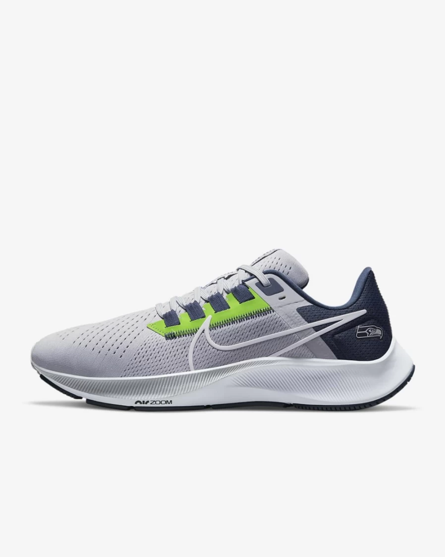 Nike Pegasus 38 Men's & Women's Running Shoes - Wolf Grey/College Navy/Action Green/White (NFL Seattle Seahawks Edition)