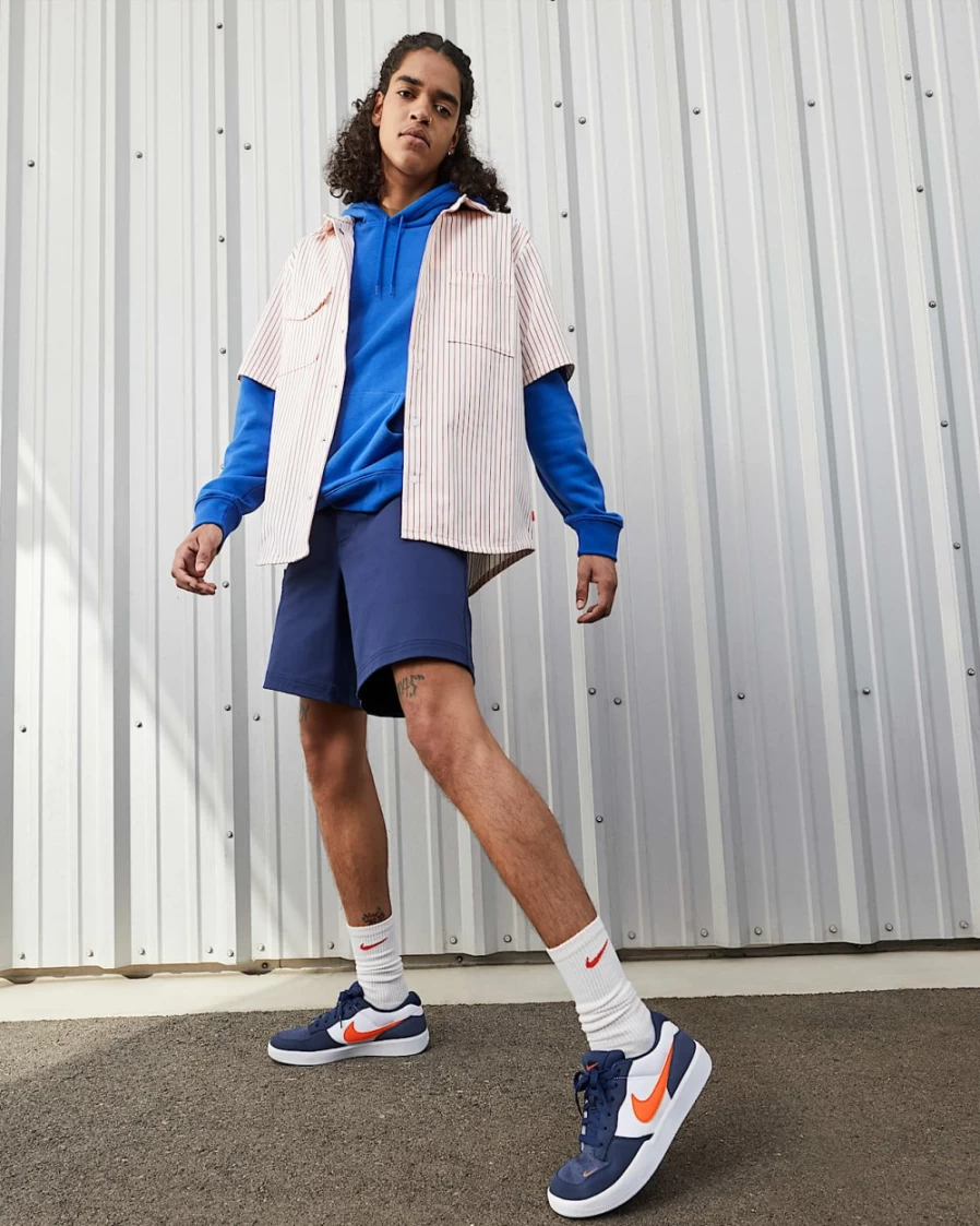Nike SB Force 58 Skate Shoes for Men & Women - Midnight Navy, White, Diffused Blue, Safety Orange