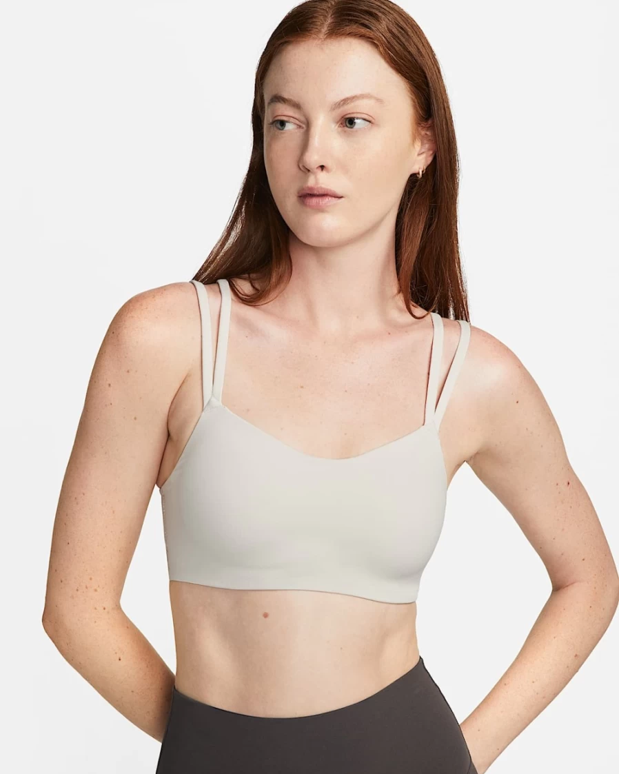 Nike Women's Alate Trace Light-Support Sports Bra - Light Orewood Brown/Sail, Padded & Strappy Design for Comfort
