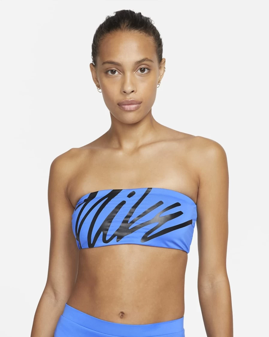 Nike Women's Pacific Blue Multi Logo Bandeau Bikini Top