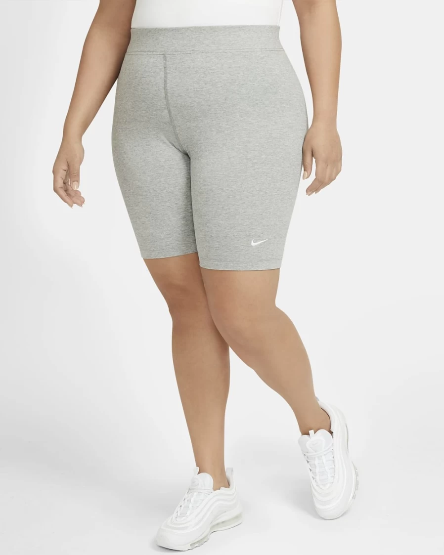 Nike Women's Plus Size Dark Grey Heather/White Mid-Rise Essential Bike Shorts | Sportswear