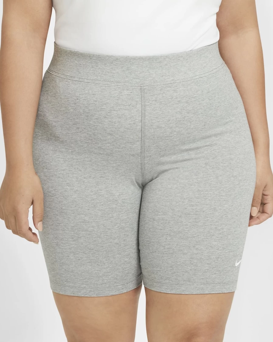 Nike Women's Plus Size Dark Grey Heather/White Mid-Rise Essential Bike Shorts | Sportswear