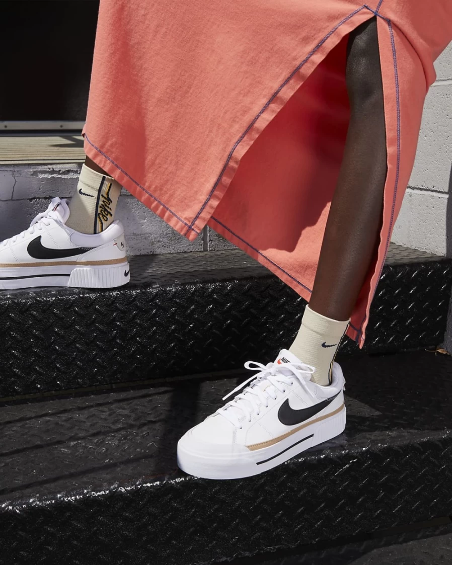 Nike Court Legacy Lift Women's Sneakers in White, Hemp, Team Orange & Black - Casual Athletic Shoes
