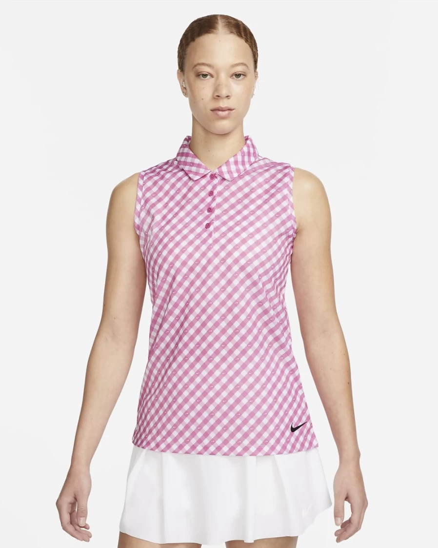 Nike Dri-FIT Victory Women's Sleeveless Printed Polo Shirt - Cosmic Fuchsia/Black - Moisture-Wicking Tennis Top