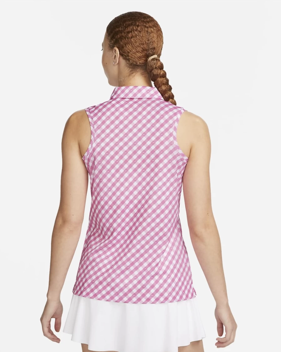 Nike Dri-FIT Victory Women's Sleeveless Printed Polo Shirt - Cosmic Fuchsia/Black - Moisture-Wicking Tennis Top