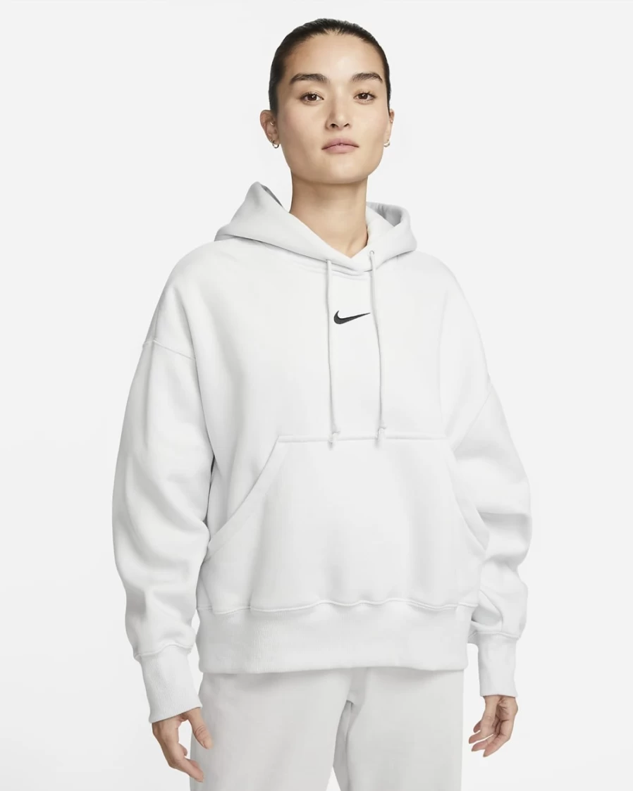 Nike Women's Phoenix Fleece Oversized Hoodie - Photon Dust/Black Pullover Sweatshirt