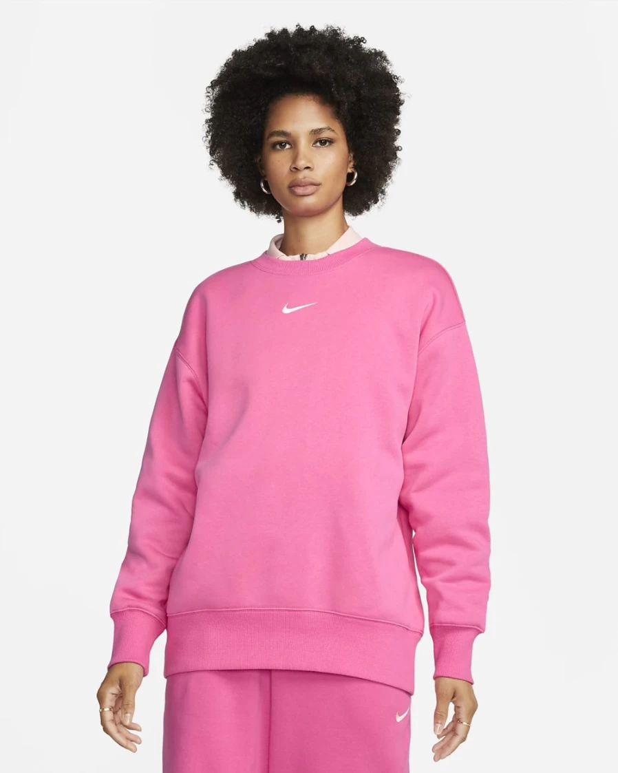 Nike Women's Oversized Pink Fleece Crewneck Sweatshirt - Pinksicle/Sail Comfort Fit Sweater