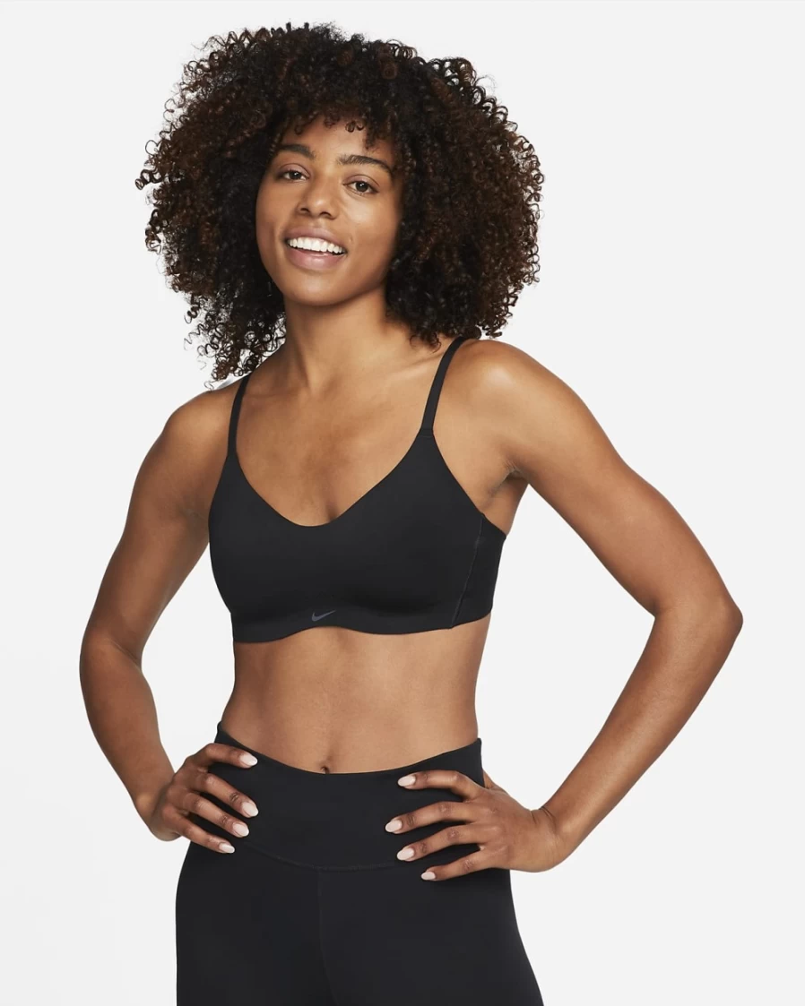 Nike Alate Minimalist Women's Light-Support Padded Sports Bra - Black/Dark Smoke Grey - Lightweight Comfort for Active Women