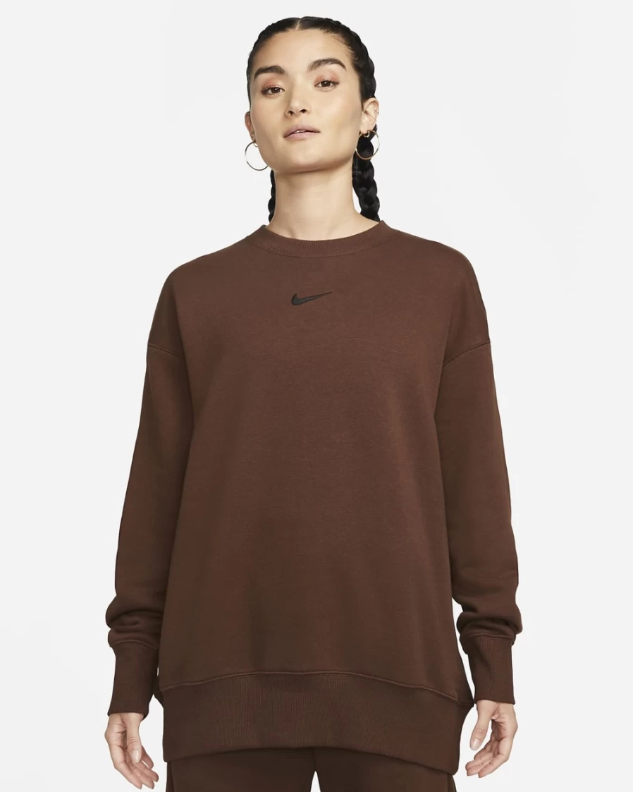 Nike Women's Cacao Wow/Black Oversized Phoenix Fleece Crewneck Sweatshirt | Sportswear Collection