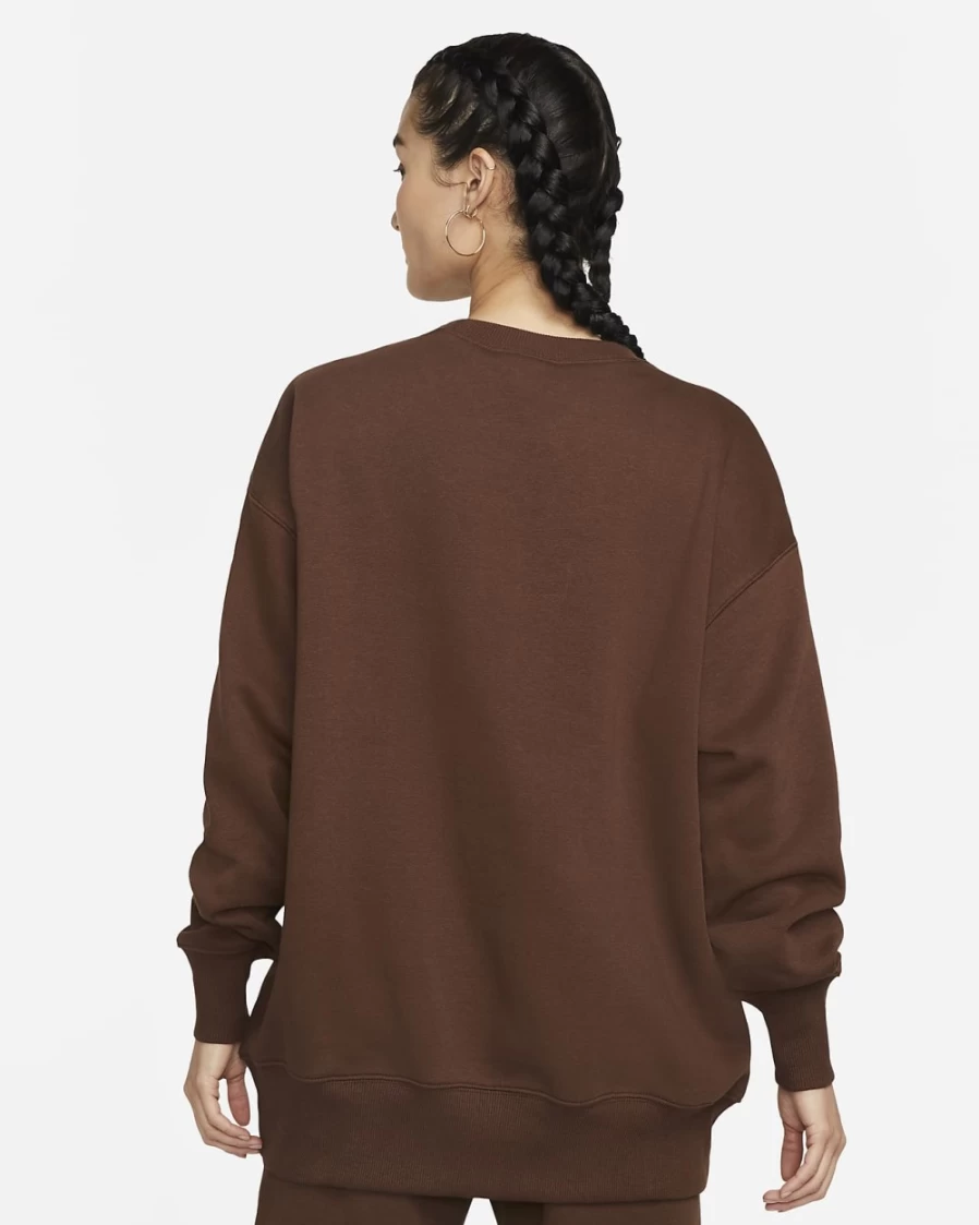 Nike Women's Oversized Crewneck Sweatshirt - Cacao Wow/Black - Phoenix Fleece Comfort