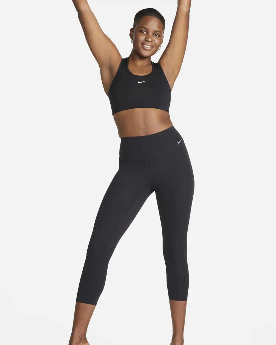 Nike Zenvy Women's High-Waisted Cropped Leggings - Black/Black - Gentle Support Workout Leggings