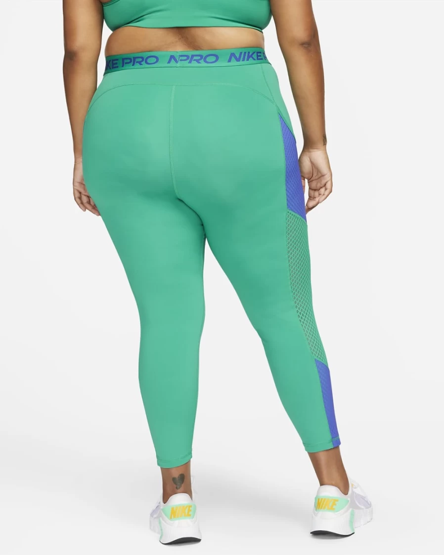 Nike Pro Women's High-Waisted 7/8 Workout Leggings with Pockets - Plus Size Fitness Tights in Neptune Green/Lapis