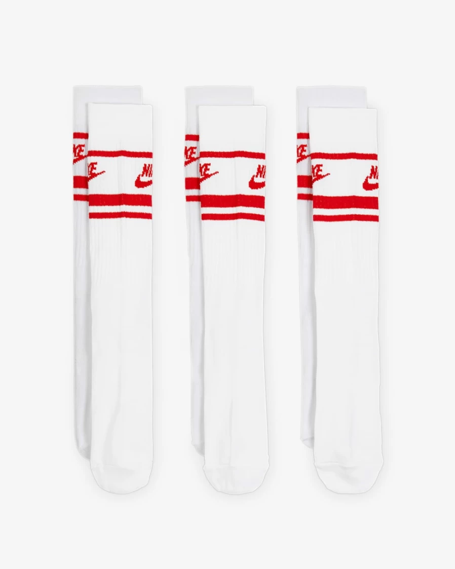Nike Everyday Essential Crew Socks 3-Pack for Men & Women - White/University Red Comfort Athletic Socks
