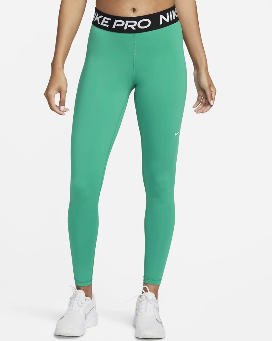 Nike Women's Pro Mid-Rise Mesh-Paneled Leggings in Neptune Green, Black & White