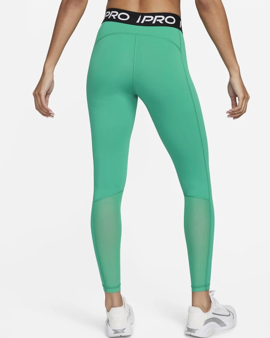 Nike Women's Pro Mid-Rise Mesh-Paneled Leggings in Neptune Green, Black & White