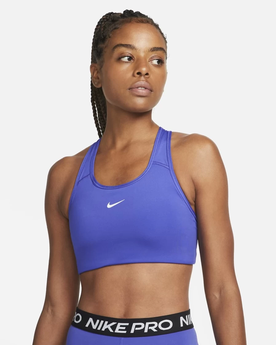 Nike Women's Lapis/White Medium-Support Swoosh 1-Piece Padded Sports Bra