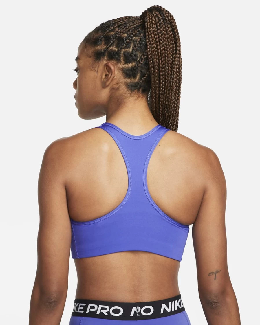 Nike Women's Lapis/White Medium-Support Swoosh 1-Piece Padded Sports Bra