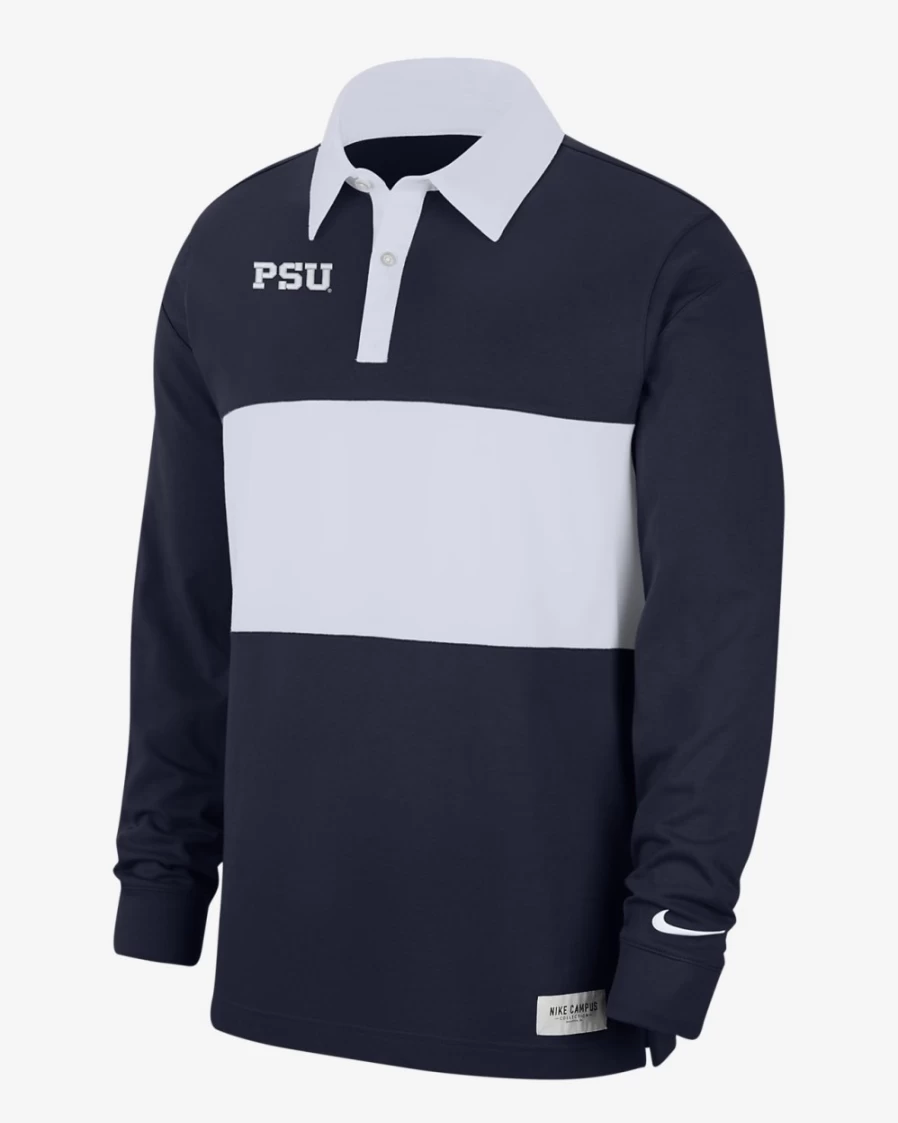 Nike Penn State Striped Long-Sleeve Polo Shirt for Men & Women in College Navy/White
