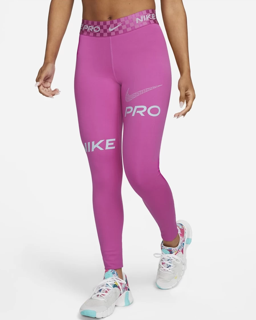 Nike Women's Pro Mid-Rise Graphic Training Leggings - Active Fuchsia/Cosmic Fuchsia/Ocean Bliss