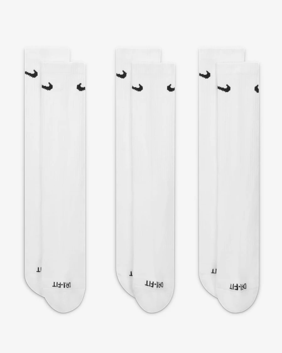 Nike Everyday Plus Cushioned Crew Socks 3-Pack for Men & Women - White/Black Athletic Training Socks