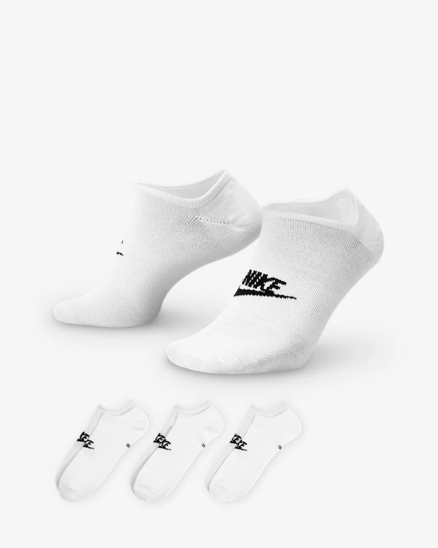Nike No-Show Socks 3-Pack for Men & Women - White/Black Everyday Essential Sportswear