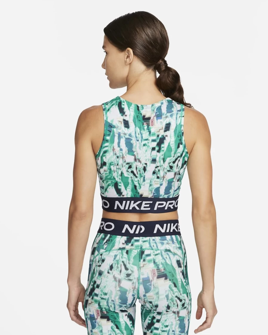 Nike Pro Dri-FIT Women's Workout Tank Top - Malachite/Obsidian Allover Print - Breathable Moisture-Wicking Fitness Top