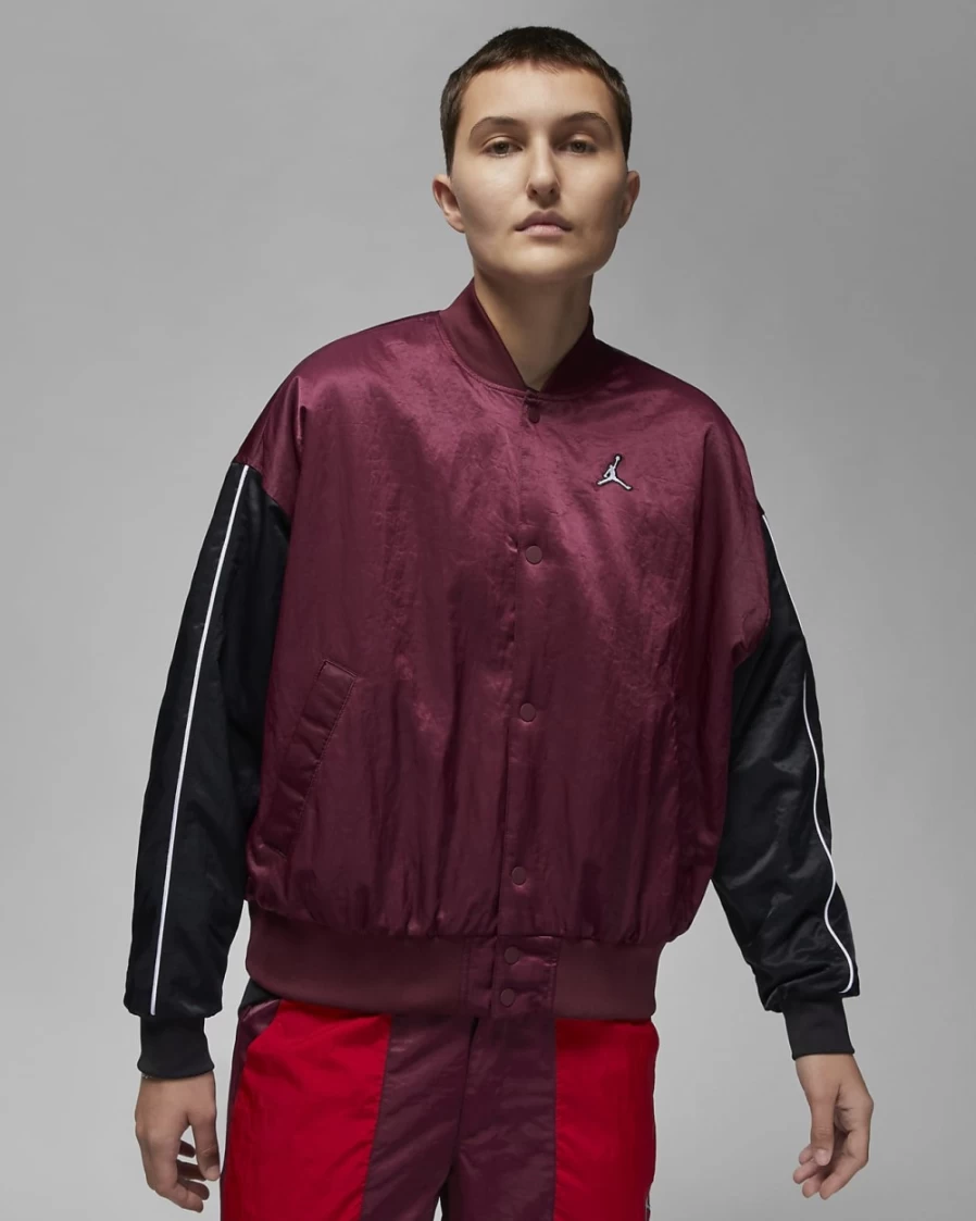 Nike Jordan Flight Renegade Women's Jacket in Cherrywood Red, Black & White