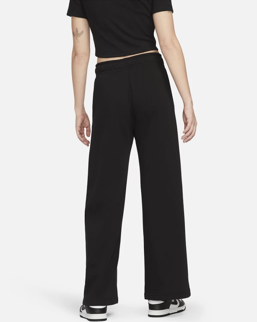 Nike Women's Club Fleece Wide-Leg Sweatpants - Black/White | Comfortable Mid-Rise Sportswear Pants