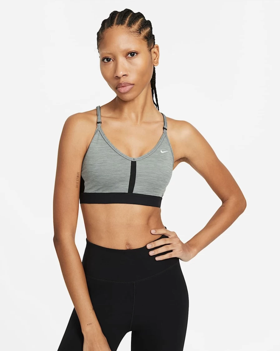 Nike Indy Women's Light-Support Sports Bra - Smoke Grey/Pure/Black/White - Padded V-Neck Design