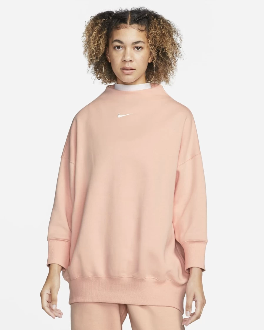 Nike Women's Arctic Orange/Sail Phoenix Fleece Oversized Mock-Neck 3/4-Sleeve Sweatshirt