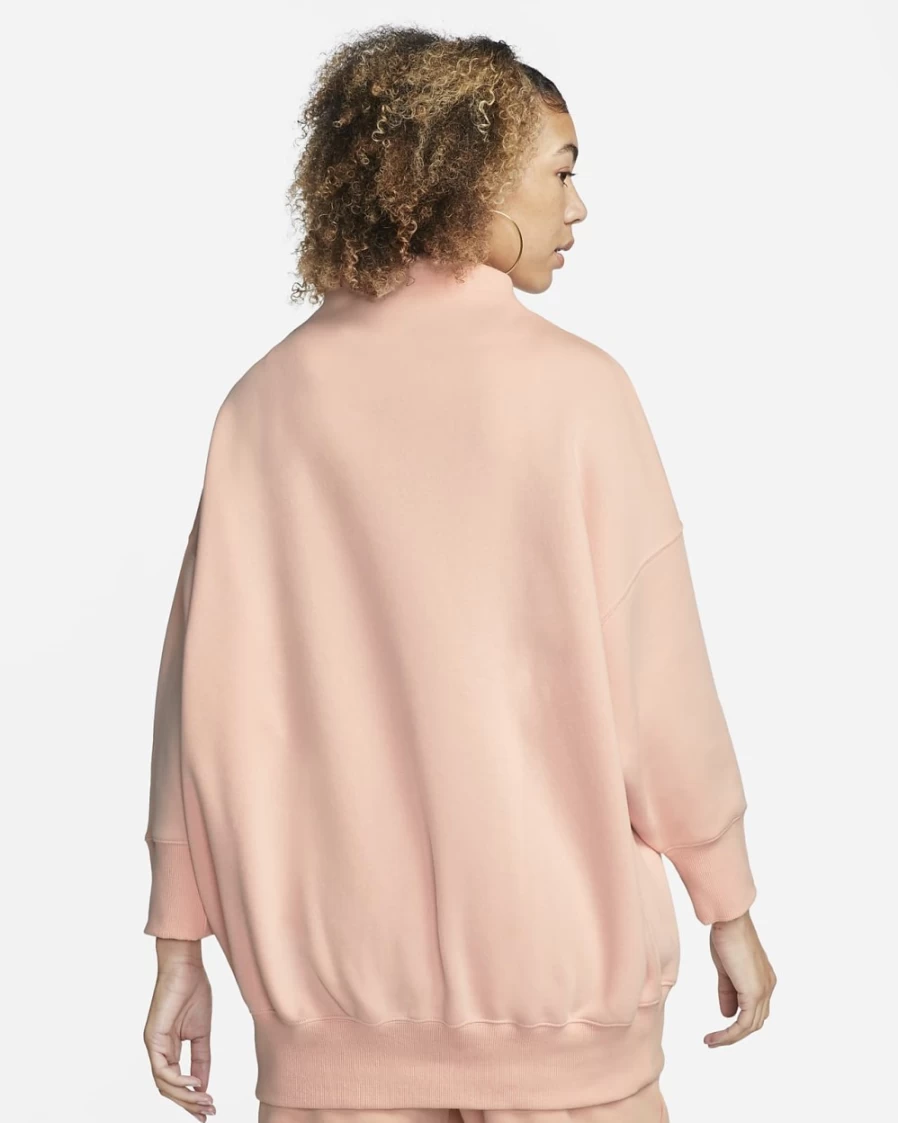 Nike Women's Arctic Orange/Sail Phoenix Fleece Oversized Mock-Neck 3/4-Sleeve Sweatshirt