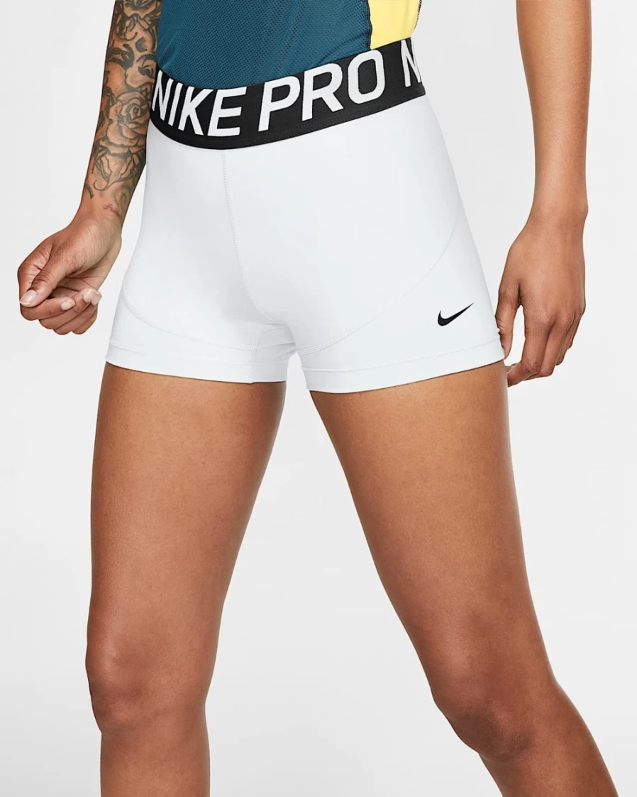 Nike Pro Women's 3" Shorts - White/Black/Black - High-Performance Workout Shorts for Women