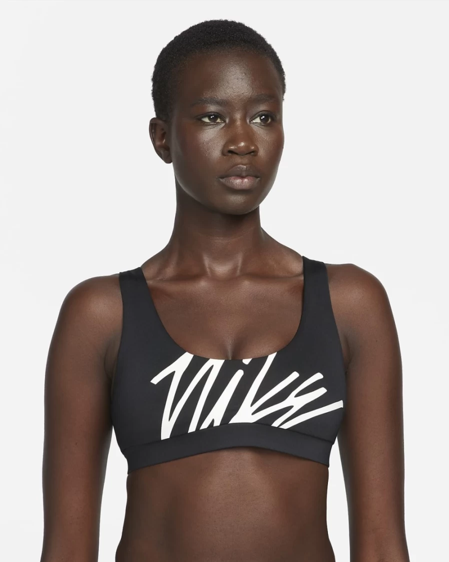 Nike Black Multi Logo Women's Scoop Neck Bikini Top - Athletic Swimwear for Women